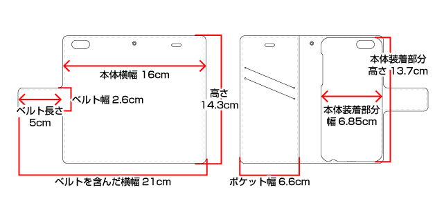 iPhone 7手帳型ケースの寸法