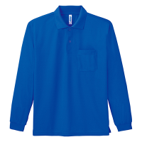 ブルー Printstar 4.4oz ドライ長袖ポロシャツ（ポケット付） 335-ALP