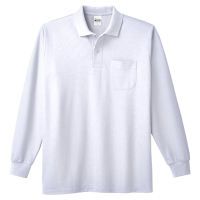 ホワイト Printstar 5.8oz 長袖ポロシャツ（ポケット付） 169-VLP