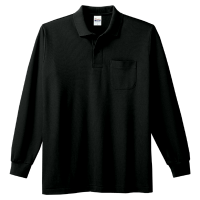 ブラック Printstar 5.8oz 長袖ポロシャツ（ポケット付） 169-VLP
