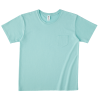 ブルー さりげないオシャレ感 少し薄めの綿100％ポケット付きTシャツ PKT-124