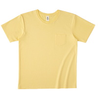 イエロー さりげないオシャレ感 少し薄めの綿100％ポケット付きTシャツ PKT-124