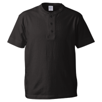 ブラック スタイルのアクセント 綿100％ヘンリーネックTシャツ 5004-01