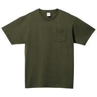 グリーン 定番綿 100％生地Tシャツ（ポケットつき） 109-PCT